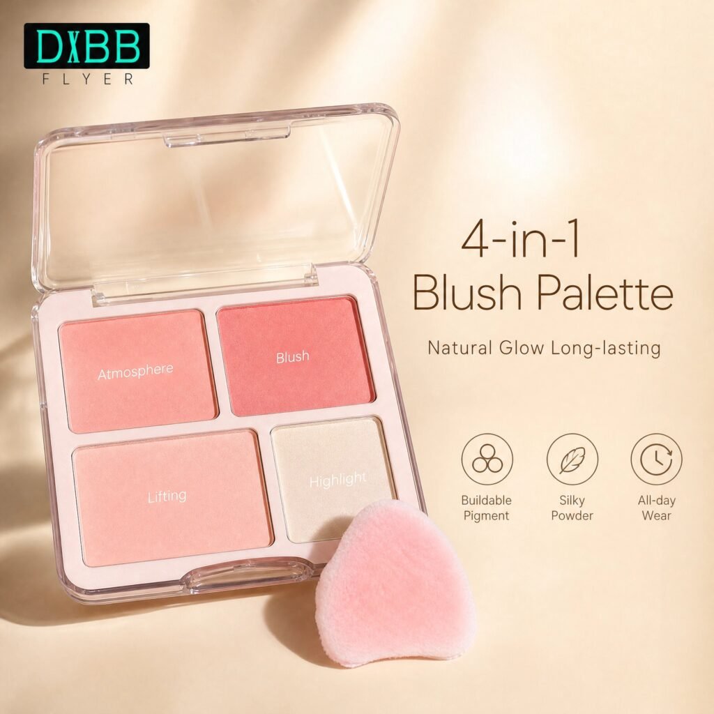 4-Color Multi-Function Face Palette · Blush · Highlighter · Contour · Heart Puff