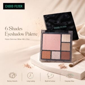 6‑Color Eyeshadow Palette · Nude & Rose · Matte · Shimmer · Glitter · Multi‑Use · Long‑Wear