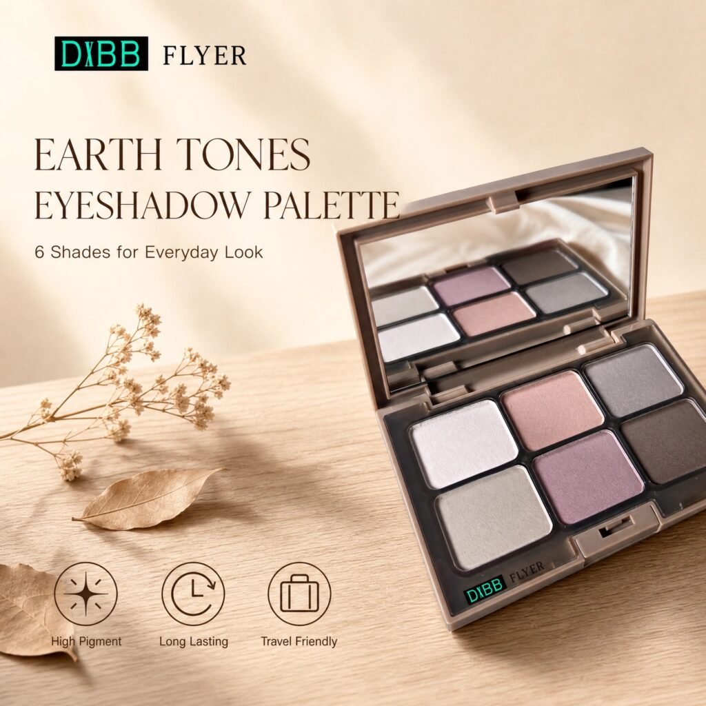 6‑Color Earth Tone Eyeshadow Palette · High‑Pigment · Everyday Neutrals · Mirror Compact · Multi‑Use