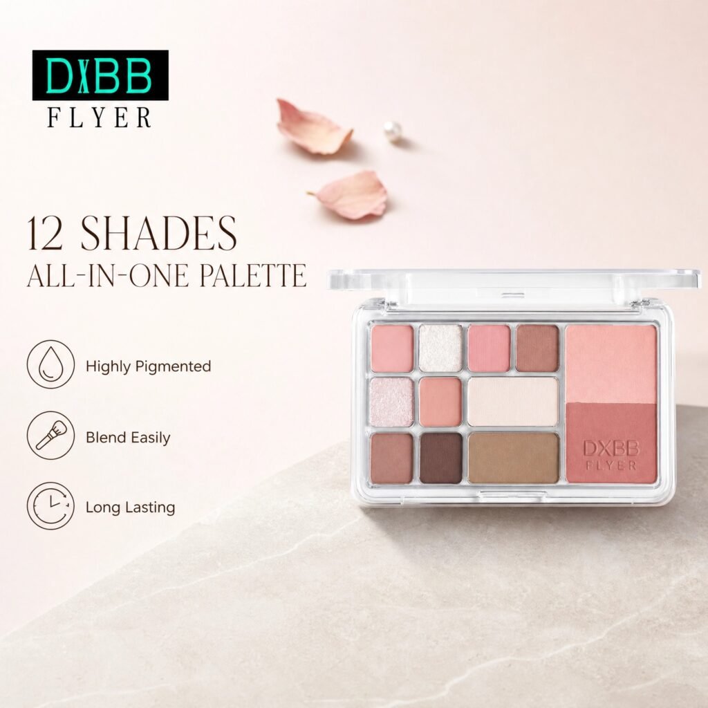 12‑Color Multi‑Function Face Palette · Eyeshadow & Blush · High‑Pigment · Blendable · Clear Compact
