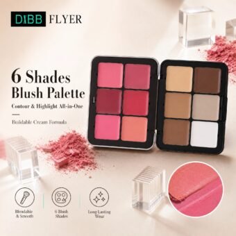6‑Color Blush & Contour Palette · High‑Pigment · Natural Finish · All Skin Tones · Portable Design