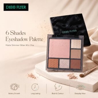 6‑Color Eyeshadow Palette · Nude & Rose · Matte · Shimmer · Glitter · Multi‑Use · Long‑Wear