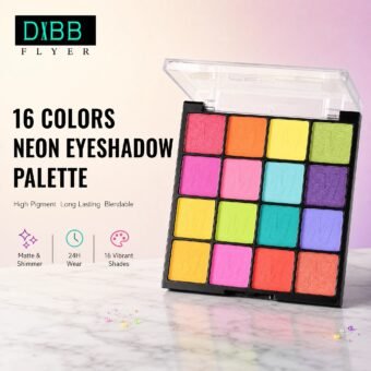 16‑Color Neon Eyeshadow Palette · Highly Pigmented · Matte & Shimmer · Vibrant · Long‑Lasting