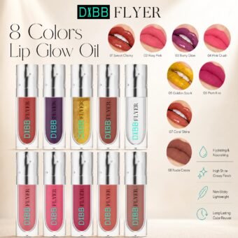 8‑Color Hydrating Lip Glow Oil Set · High‑Shine · Moisturizing · Non‑Sticky · Long‑Lasting · Color Reviver