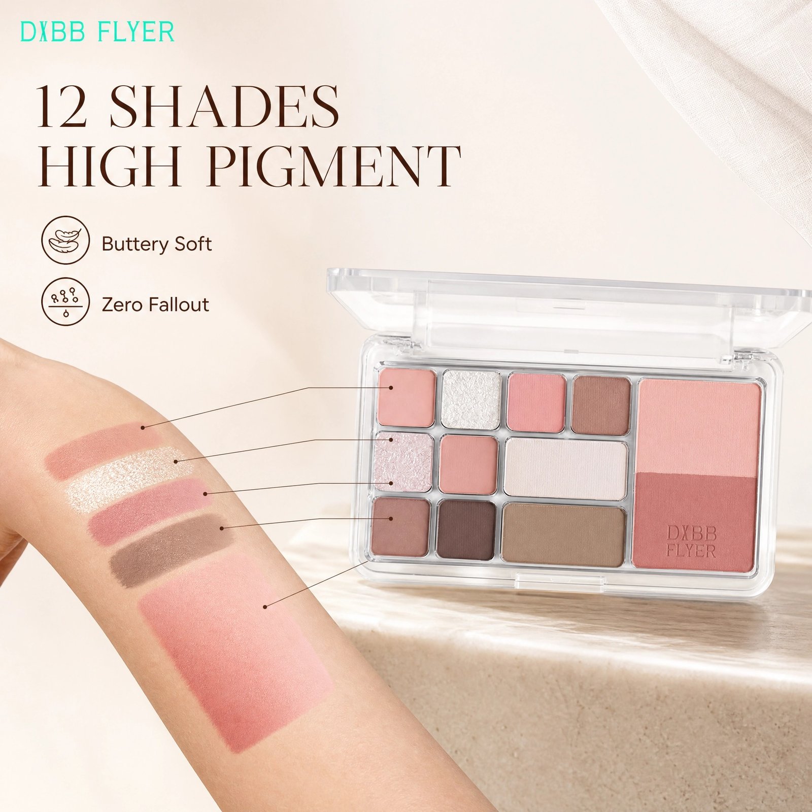 12‑Color Multi‑Function Face Palette · Eyeshadow & Blush · High‑Pigment · Blendable · Clear Compact - Image 4
